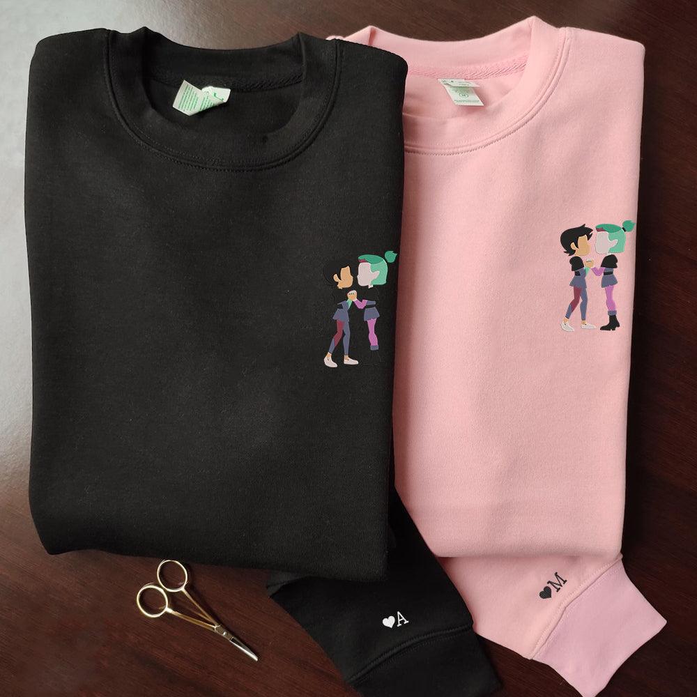 Custom Cute Cartoon Couples Sweatshirt, Couple Embroidery Sweatshirt CM_C39