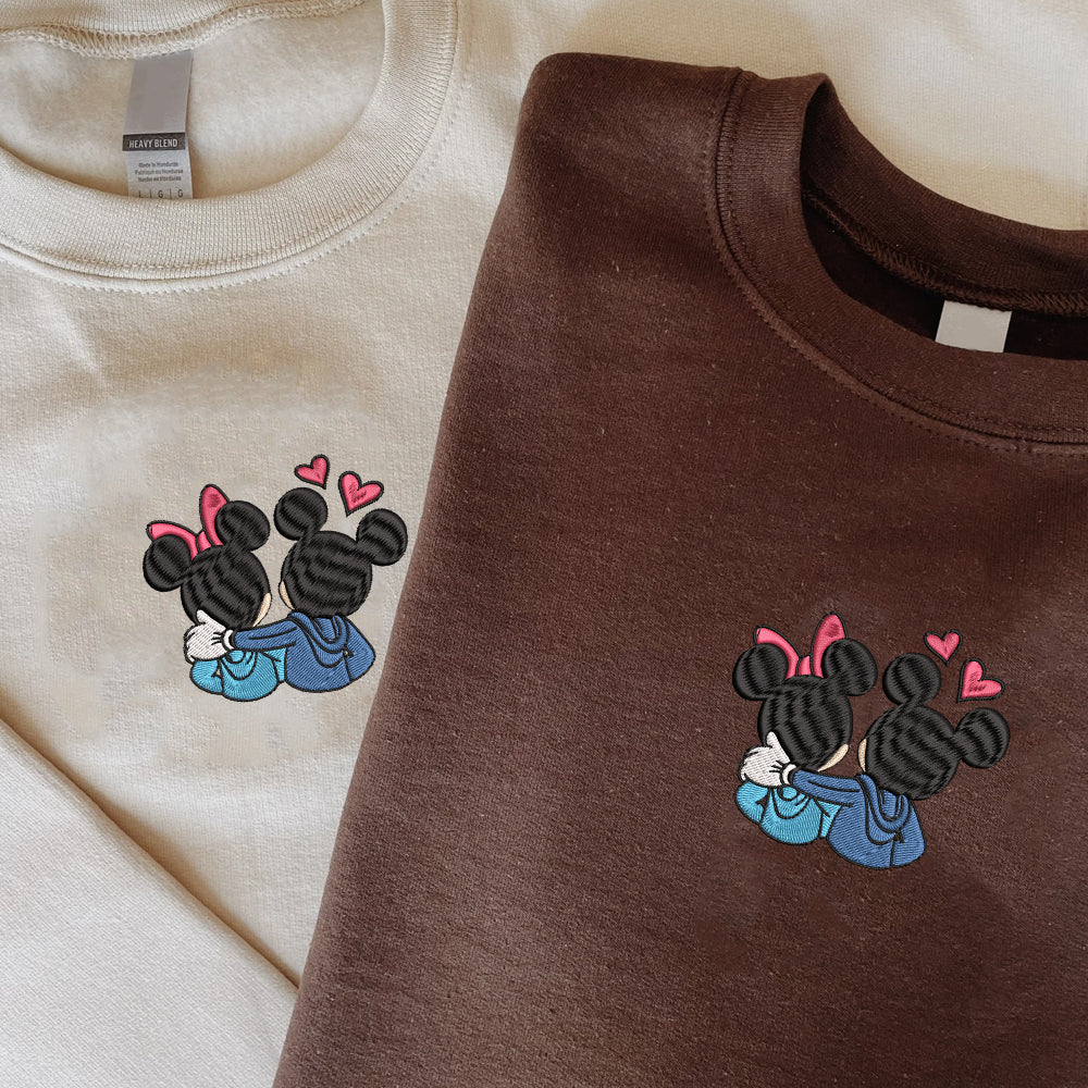 Custom Cute Couples Mouses Hearts Sweatshirt, Couple Embroidery Sweatshirt CM_C50