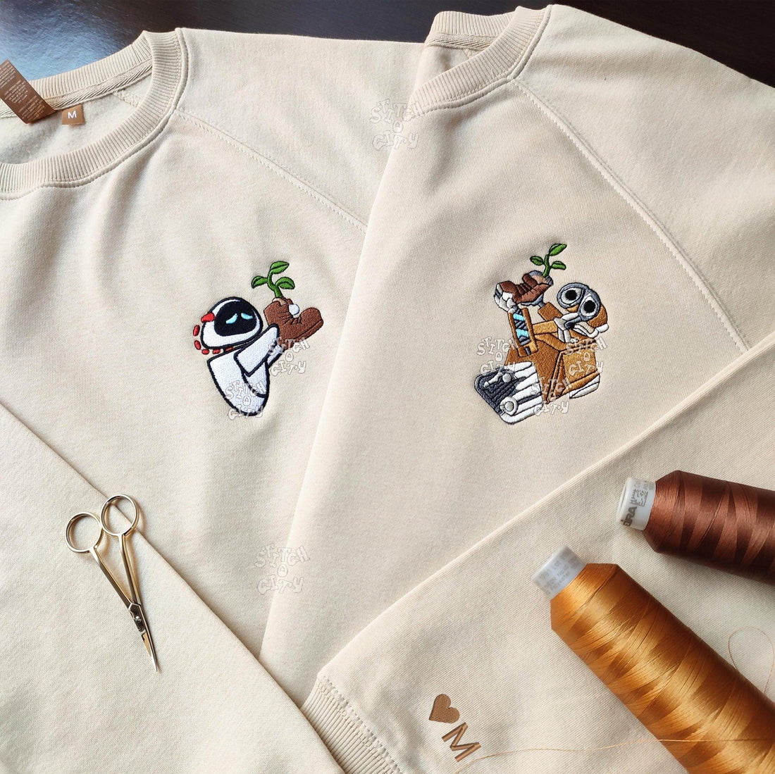 Custom Lovely Droid Couple Character Sweatshirt, Couple Embroidery Sweatshirt CM_C14