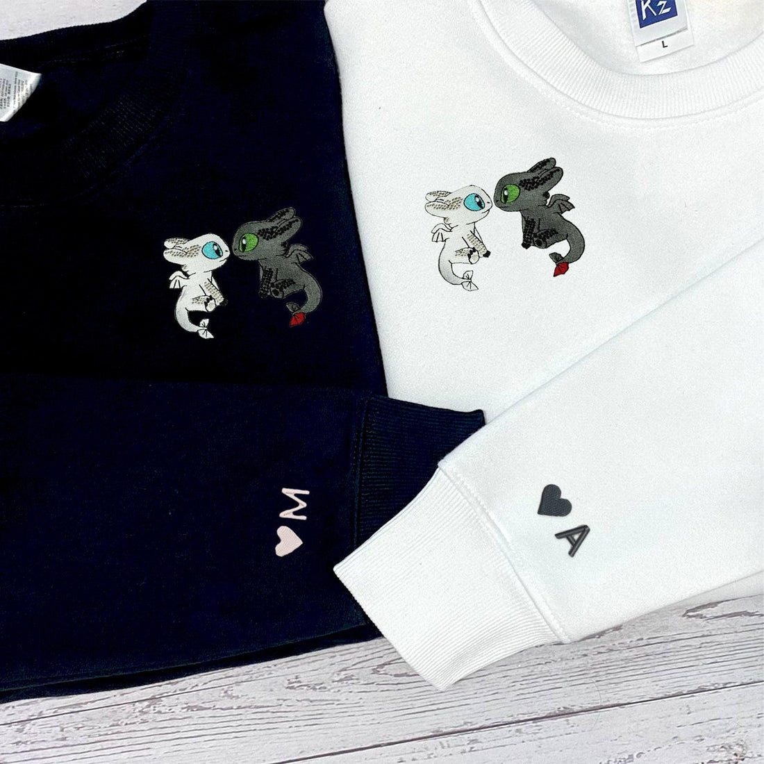 Custom Couple Toothless And Light Furry Matching Sweatshirt, Couple Embroidery Sweatshirt CM_C09