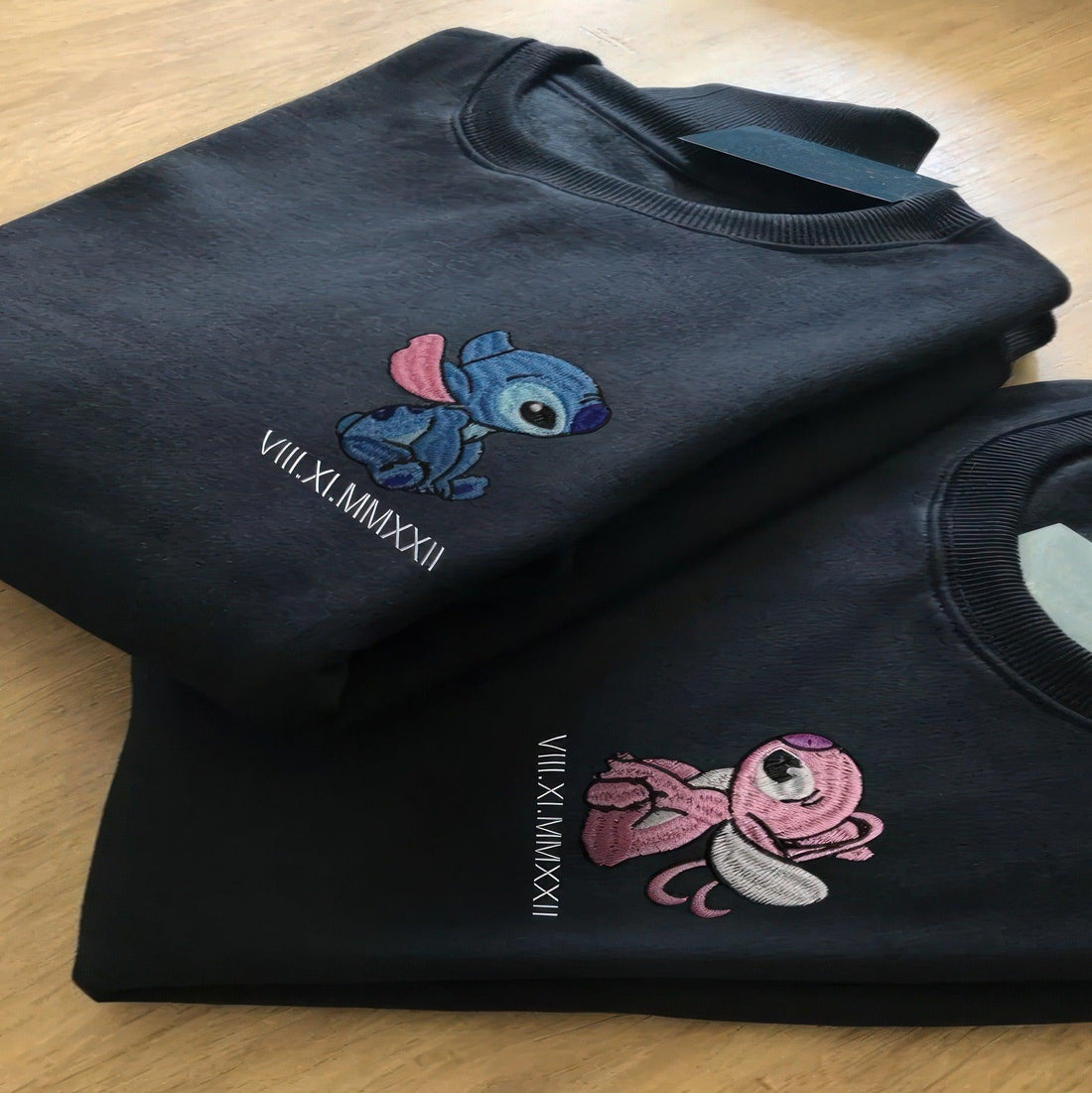 Custom Cute Couples Matching, Roman Numeral Date Angel Couples Sweatshirt, Couple Embroidery Sweatshirt CM_C95