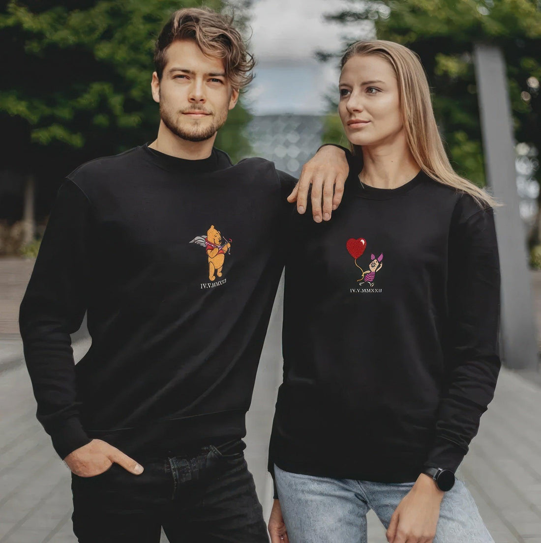 Custom Couple Cartoon Characters, Cute Bear Couples Cartoon Sweatshirt, Couple Embroidery Sweatshirt CM_C03