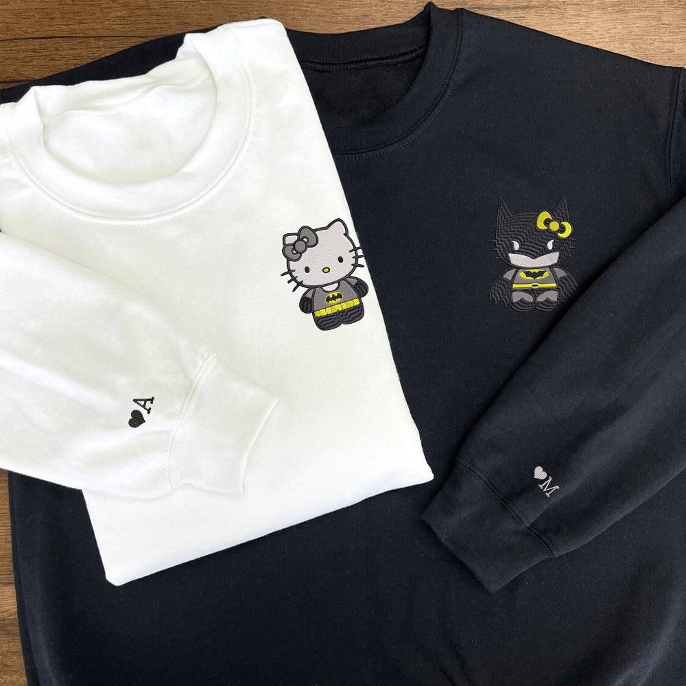 Custom Cartoon Bat x Kitten Couples Sweatshirt, Couple Embroidery Sweatshirt CM_C20
