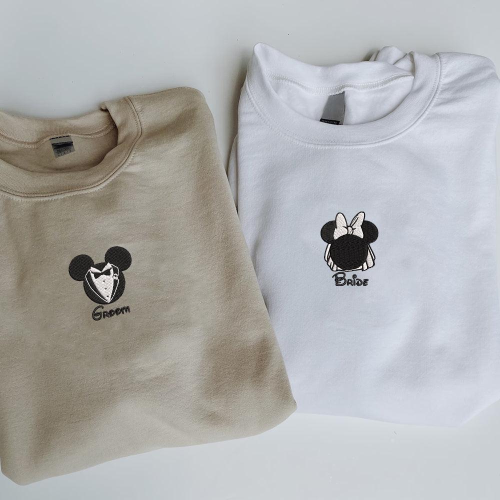 Custom Cartoon Mouses Bride Groom Couples Sweatshirt, Couple Embroidery Sweatshirt CM_C27