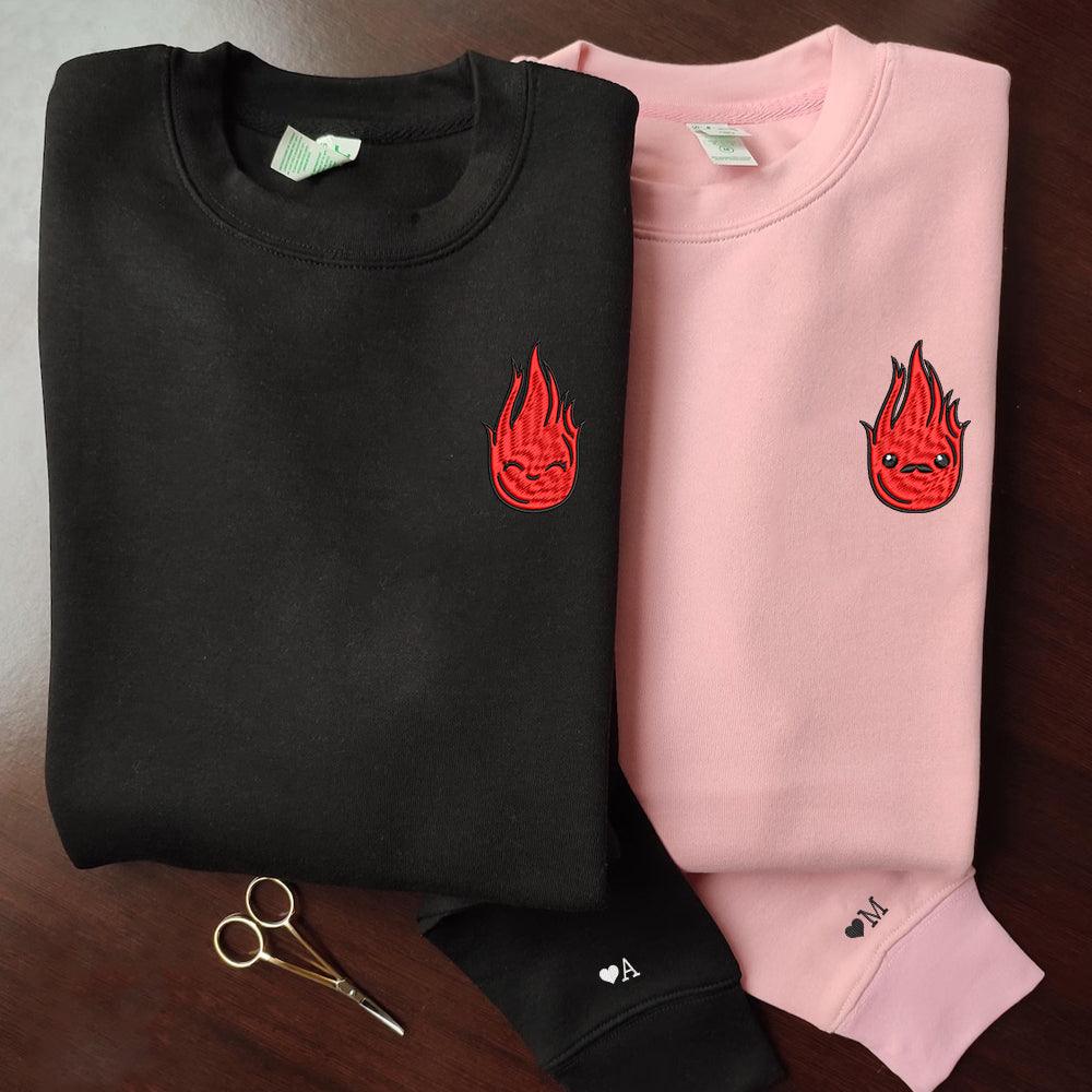 Custom Flame Couples Sweatshirt, Couple Embroidery Sweatshirt CM_C72
