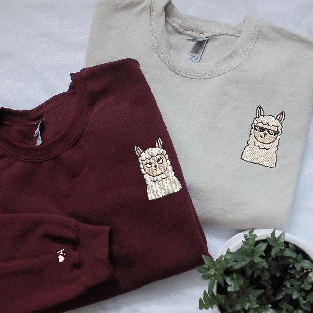 Custom Cute Sheep Cartoon Couples Sweatshirt, Couple Embroidery Sweatshirt CM_C69