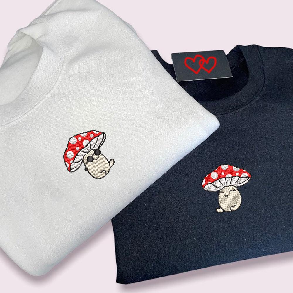 Custom Cute Mushroom Cartoon Couples Sweatshirt, Couple Embroidery Sweatshirt CM_C60