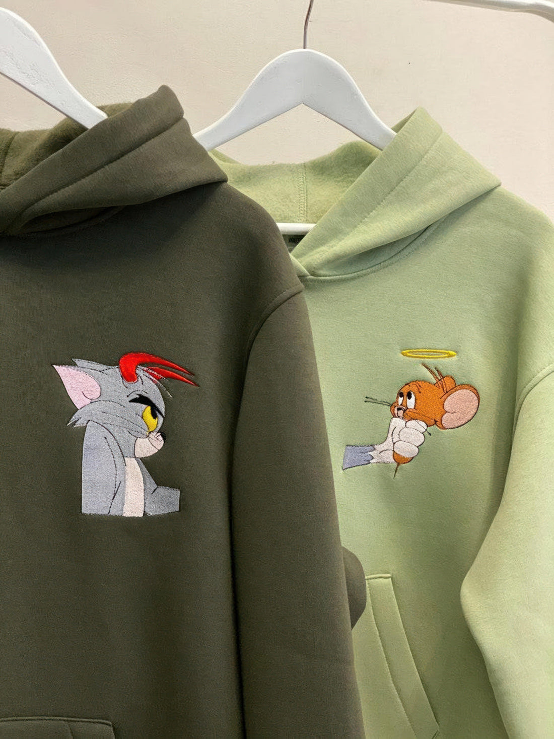 Custom Mouse Tom Devil Couples Matching Sweatshirt, Couple Embroidery Sweatshirt CM_C89