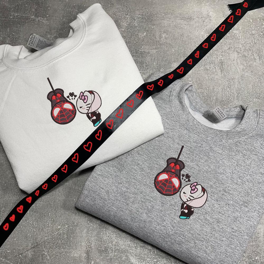 Custom Spider Miles x Kitten Gwen Couples Sweatshirt, Couple Embroidery Sweatshirt CM_C83