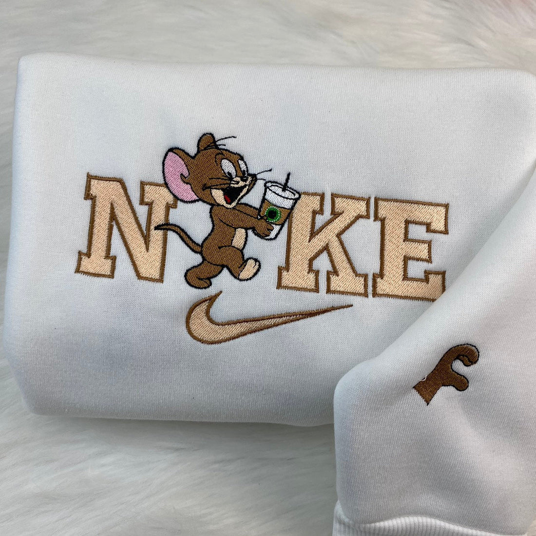 Mouse And  Cat Sweatshirt, Cartoon Matching Embroidery Sweatshirt CU_N93