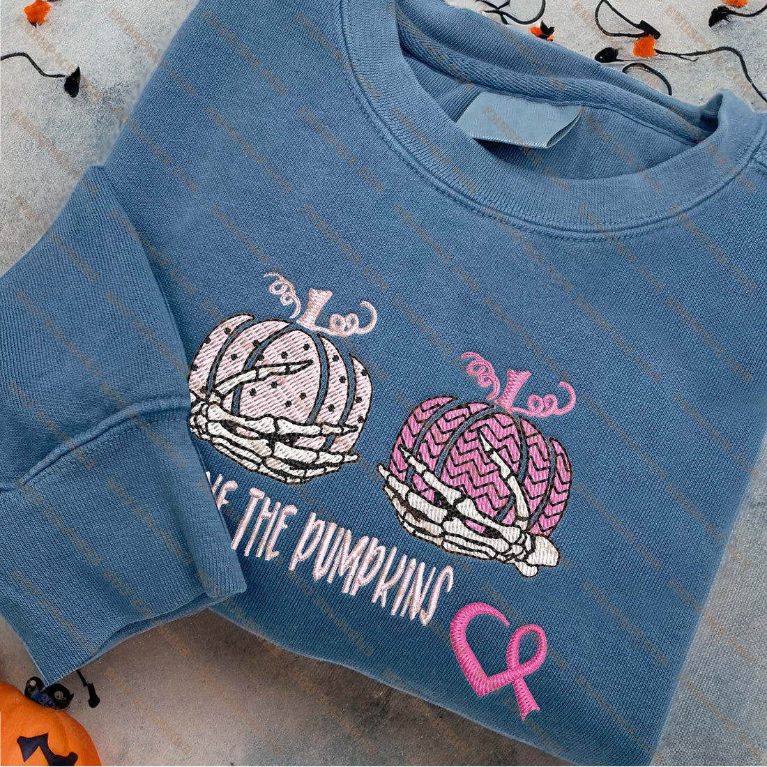 Skeleton Save The Pumpkins Embroidery Sweatshirt, Halloween Embroidery Sweatshirt HLW_M1606