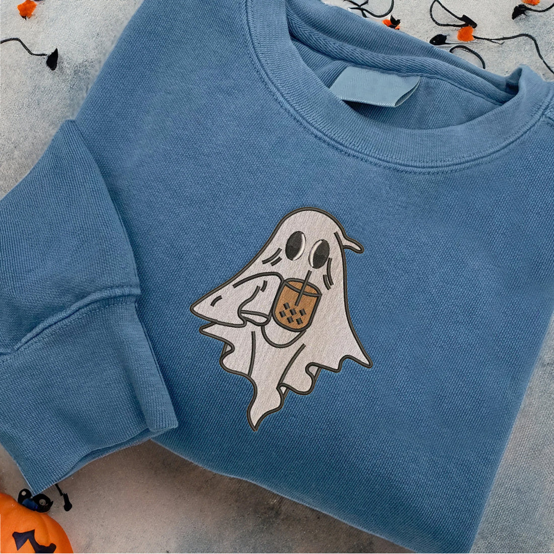 Ghost Drink Ice Tea Halloween Sweatshirt, Halloween Embroidery Sweatshirt HLW_M372