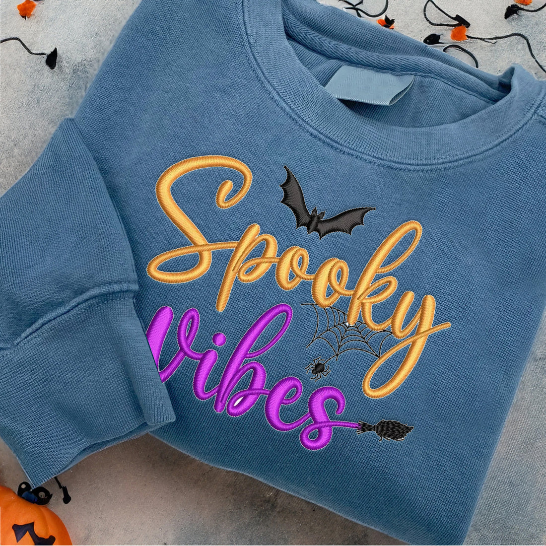 Spooky Vibes Embroidery Sweatshirt, Halloween Embroidery Sweatshirt HLW_M331