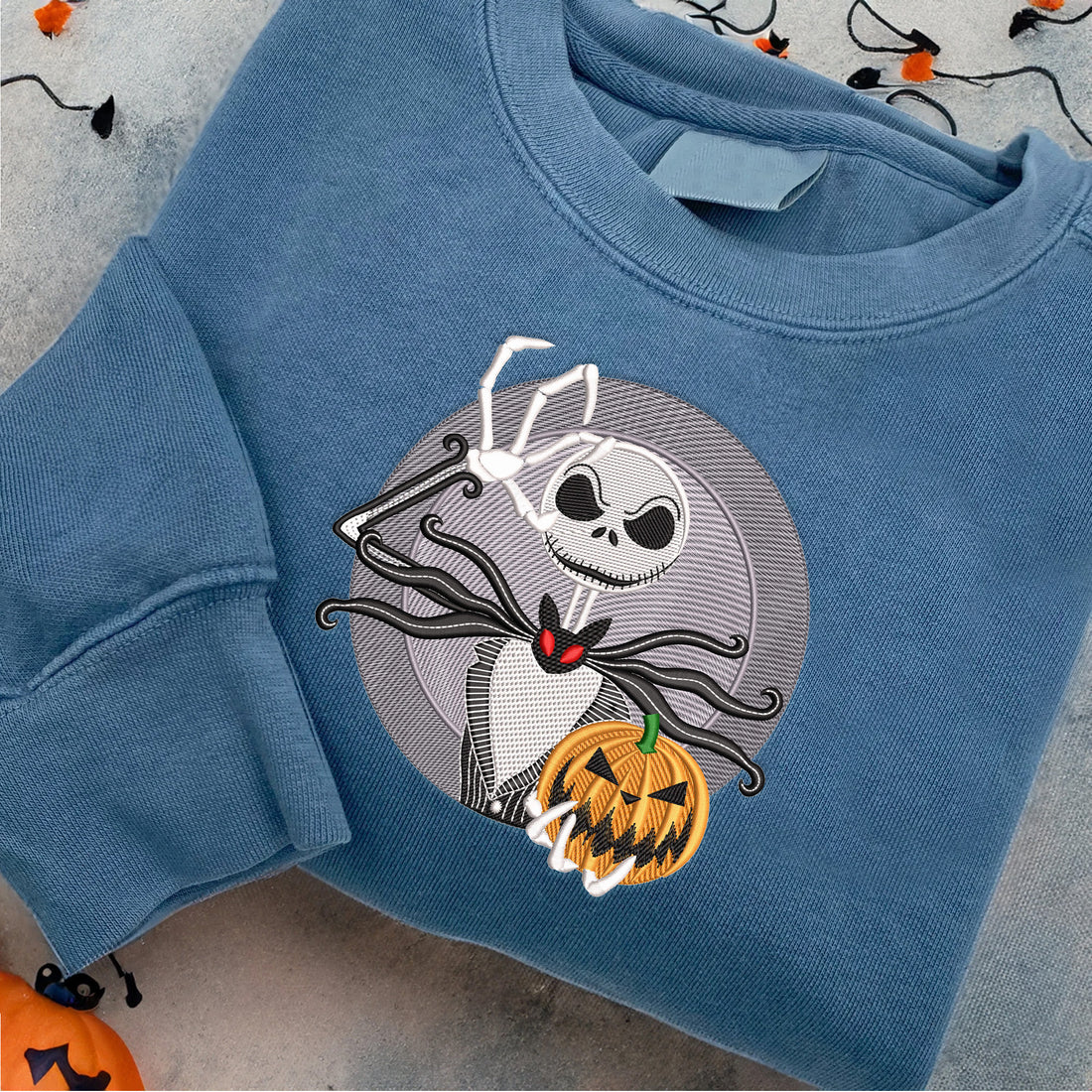 Halloween Horror Character and Pumpkin Sweatshirt, Halloween Embroidery Sweatshirt HLW_M316