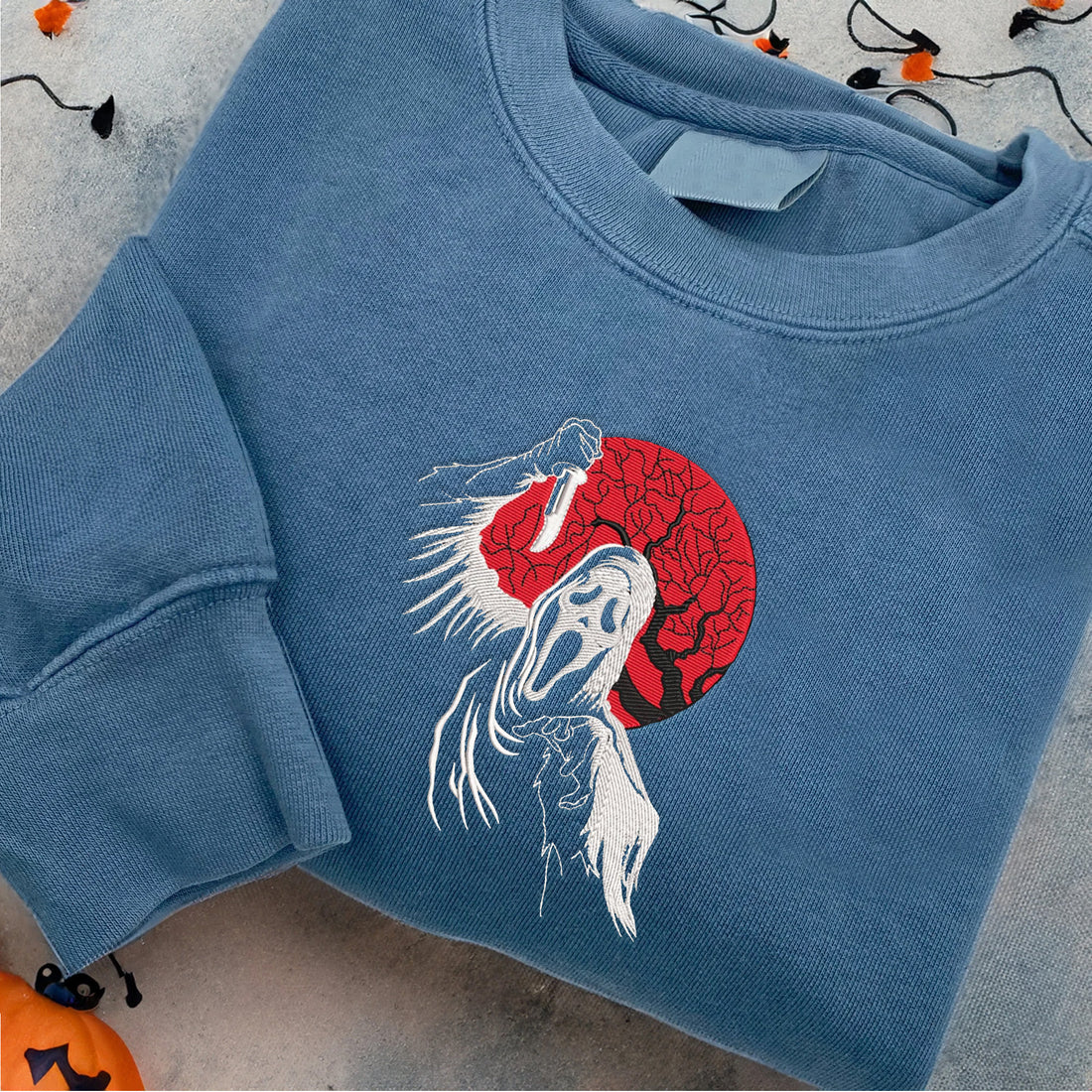 Horror Ghost With Knife Embroidery Sweatshirt, Halloween Embroidery Sweatshirt HLW_M740