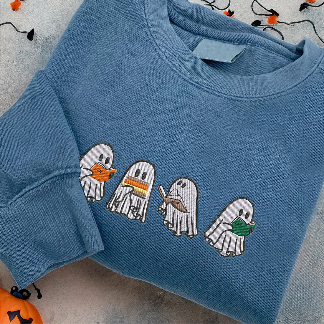 Ghosts Reading Book Halloween Sweatshirt, Halloween Embroidery Sweatshirt HLW_M368