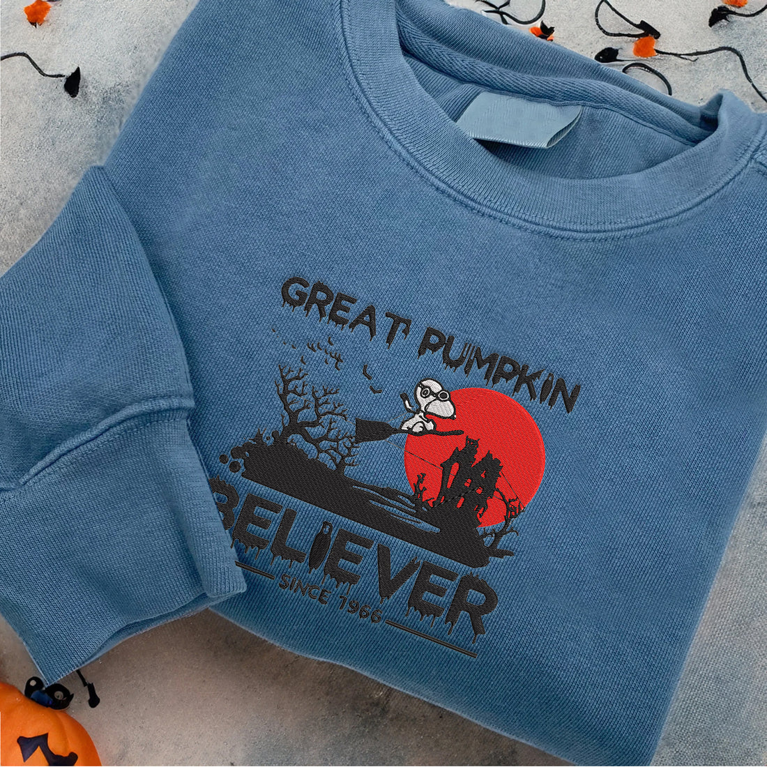 Great Pumpkin Believer Since 1966 Embroidery Sweatshirt, Halloween Embroidery Sweatshirt HLW_M961