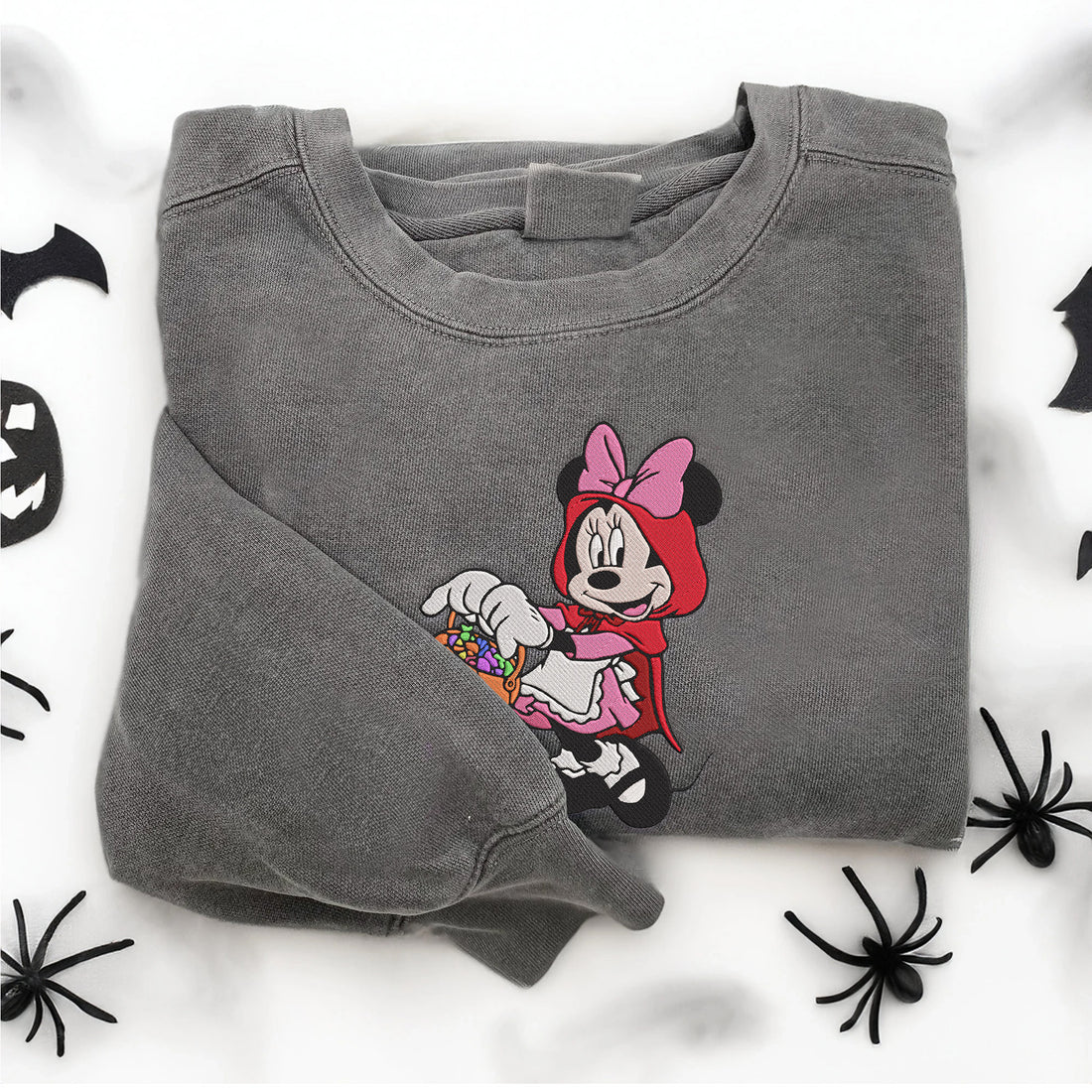 Mouse Smile Carry Pumpkin Halloween Embroidery Sweatshirt, Halloween Embroidery Sweatshirt HLW_M975