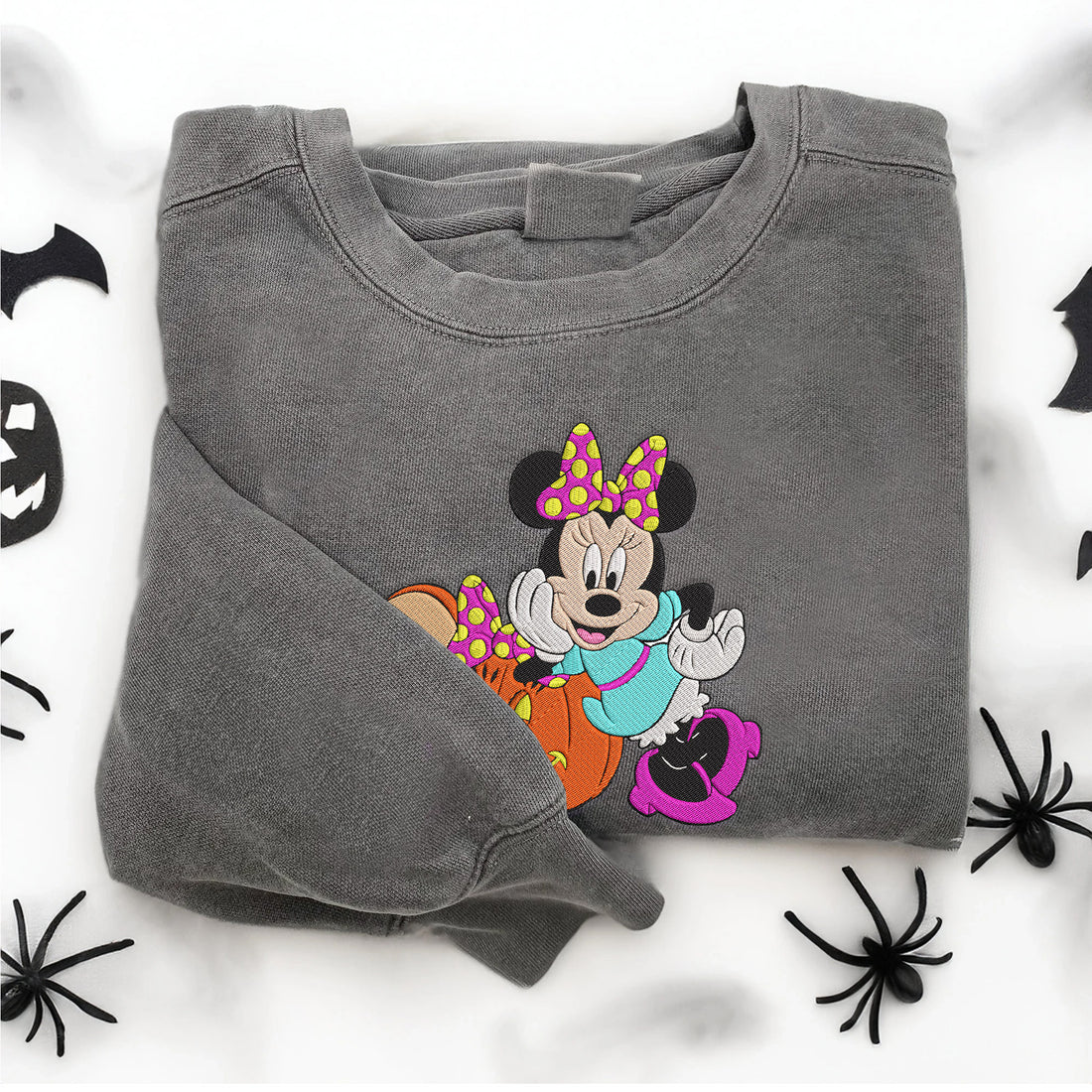 Girl Mouse Smile with Pumpkin Halloween Embroidery Sweatshirt, Halloween Embroidery Sweatshirt HLW_M974