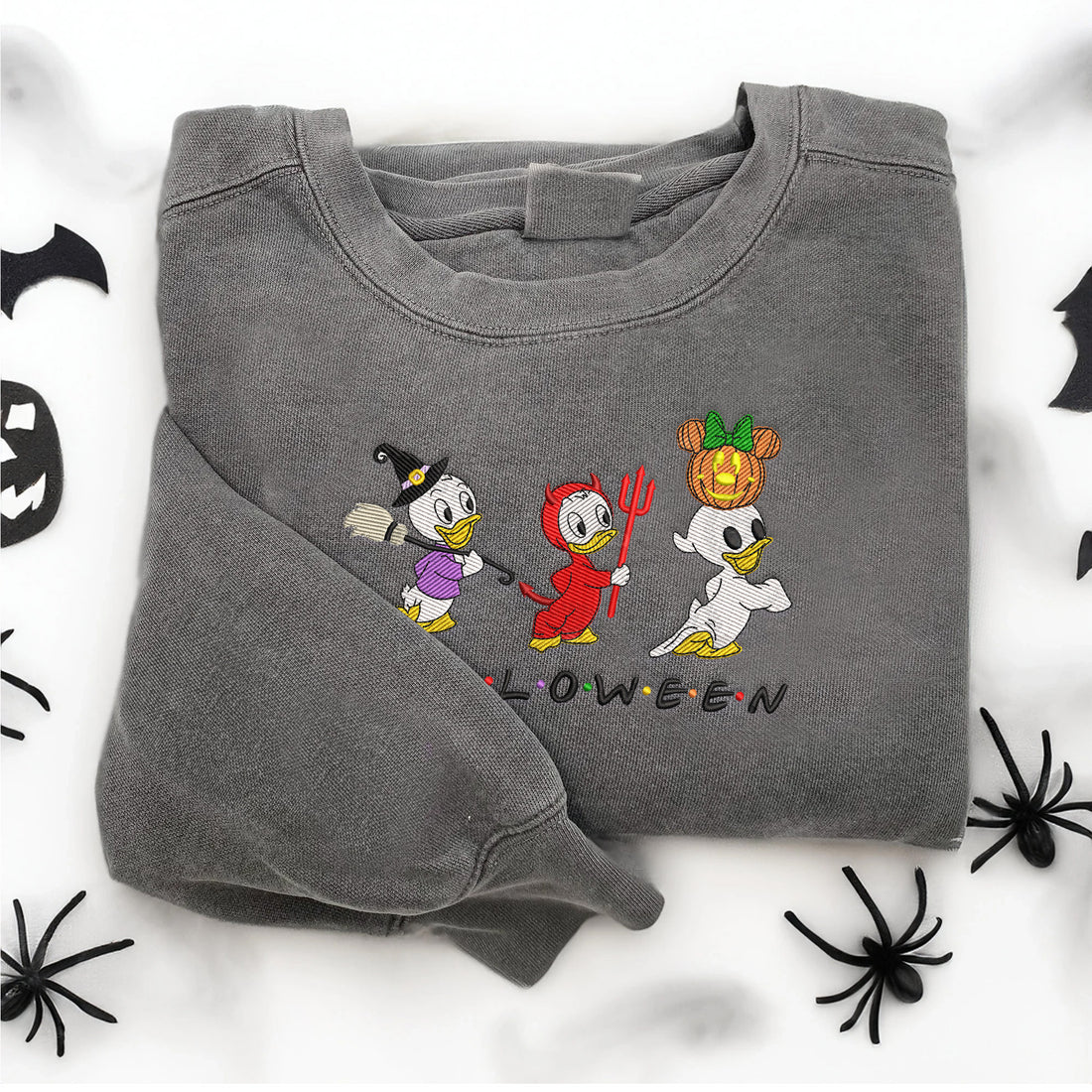 Cartoon Three Ducks Character Halloween Embroidery Sweatshirt, Halloween Embroidery Sweatshirt HLW_M1495