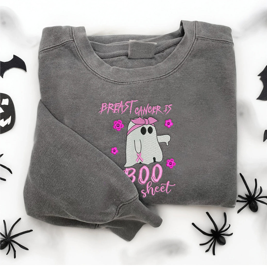Breast Cancer Is Boo Sheet Awareness Embroidery Sweatshirt, Halloween Embroidery Sweatshirt HLW_M1238