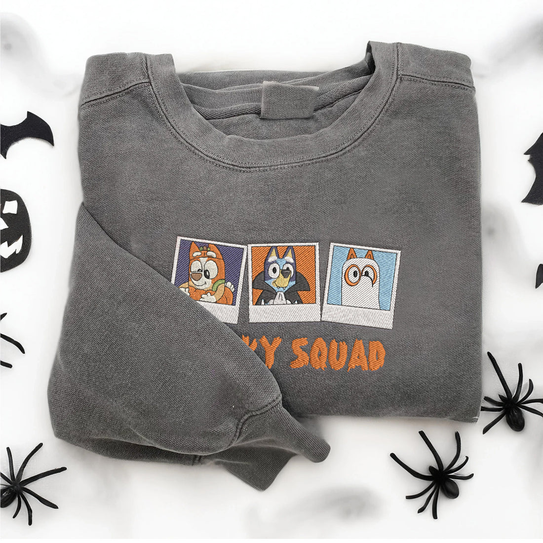 Cute Blue Dog Halloween Embroidery Sweatshirt, Halloween Embroidery Sweatshirt HLW_M1094
