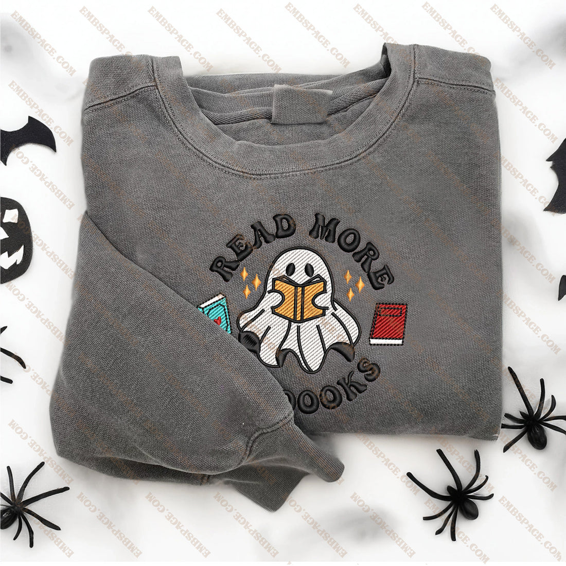 Cute Ghost Read More Books Embroidery Sweatshirt, Halloween Embroidery Sweatshirt HLW_M1551