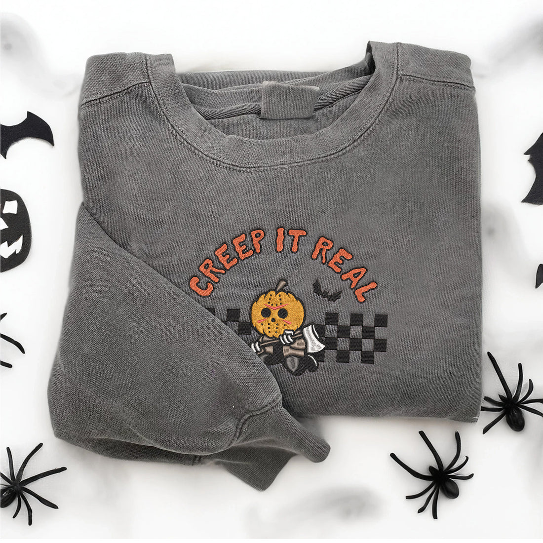Creep It Real Killer Head Pumpkin Embroidery Sweatshirt, Halloween Embroidery Sweatshirt HLW_M1122