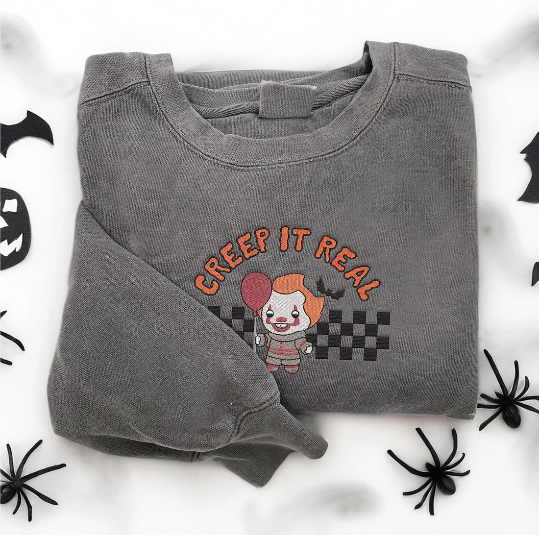 Creep It Real Clown Embroidery Sweatshirt, Halloween Embroidery Sweatshirt HLW_M1116