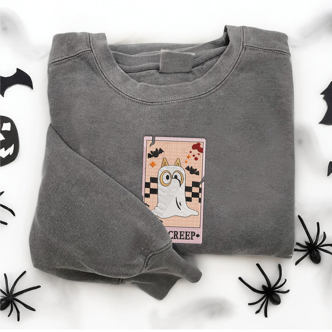 Blue Dog Ghost Tarot Card Sweatshirt, Halloween Embroidery Sweatshirt HLW_M1097