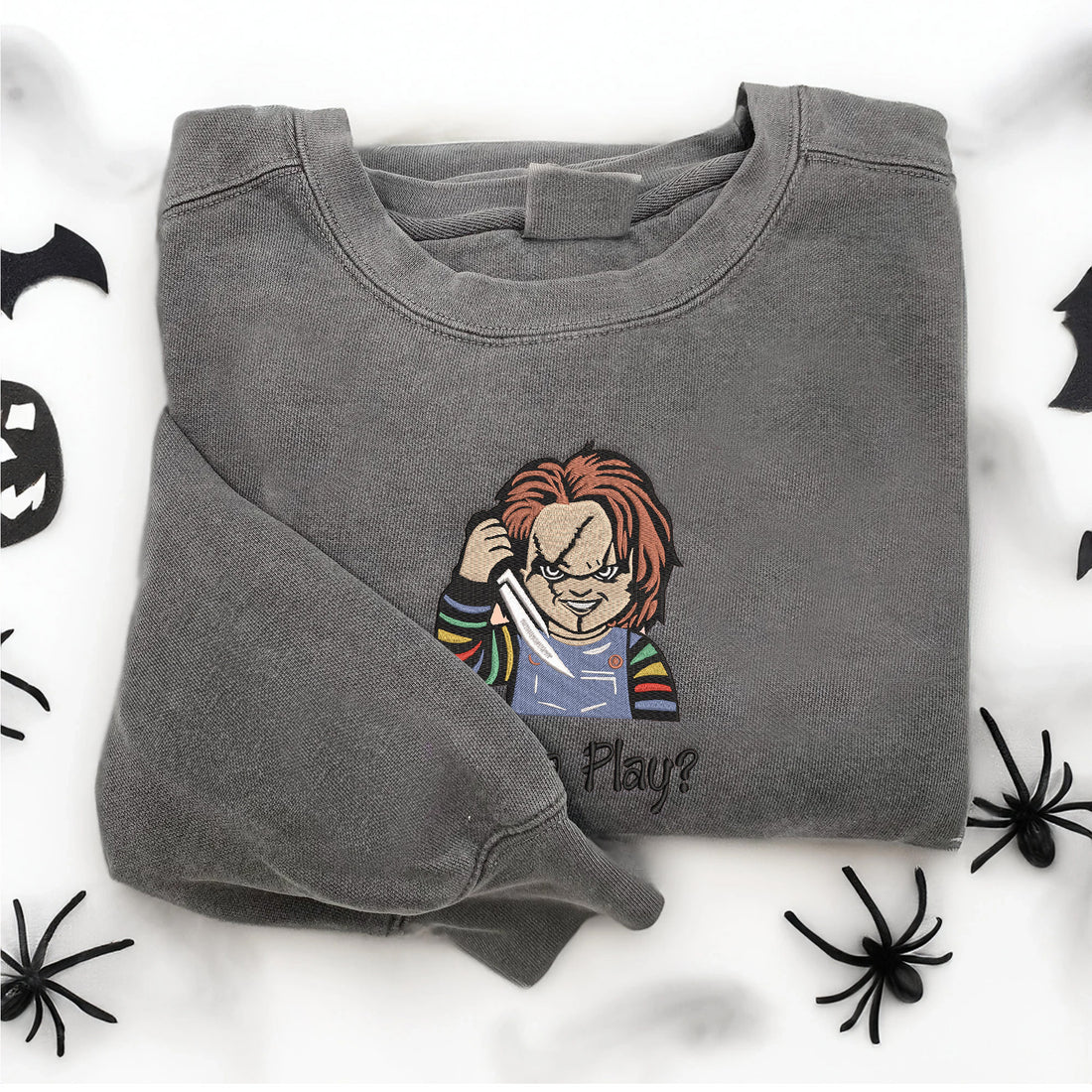 Doll Wanna Play Embroidery Sweatshirt, Halloween Embroidery Sweatshirt HLW_M1121