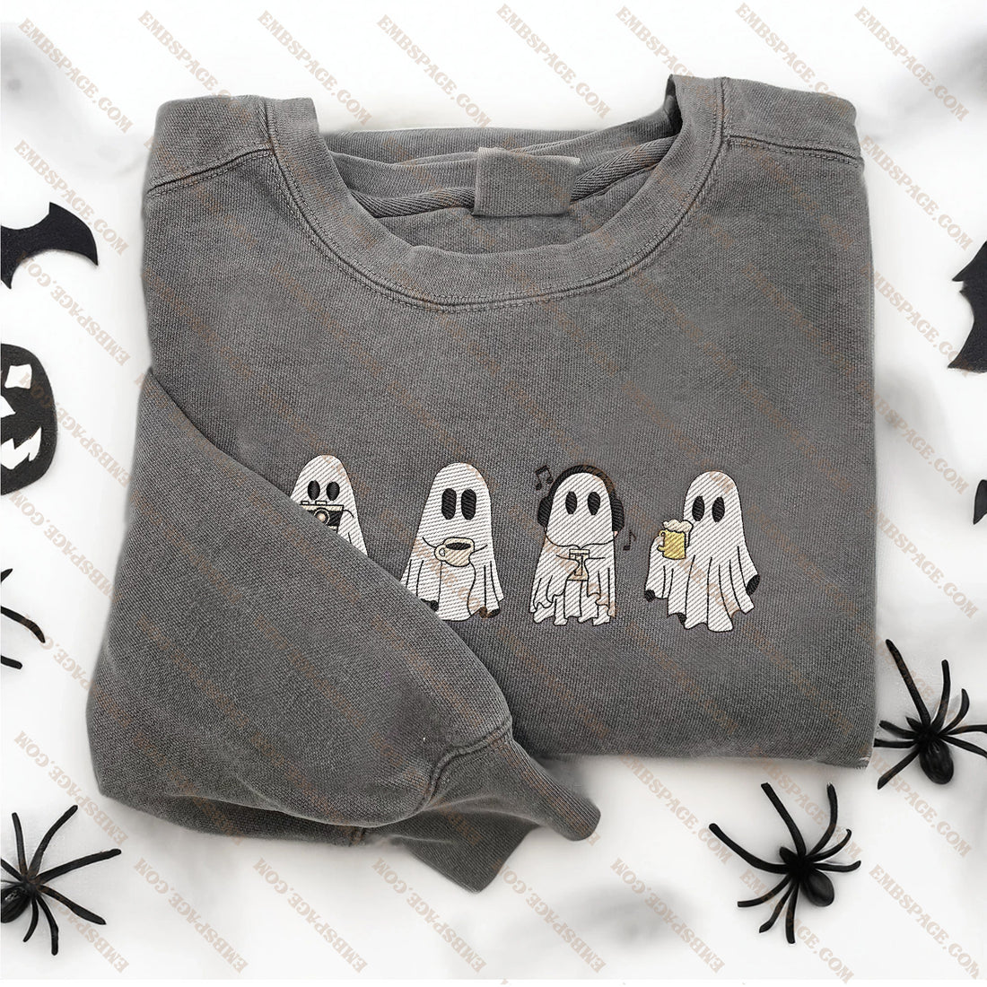 Coffee Cute Ghosts Embroidery Sweatshirt, Halloween Embroidery Sweatshirt HLW_M1554