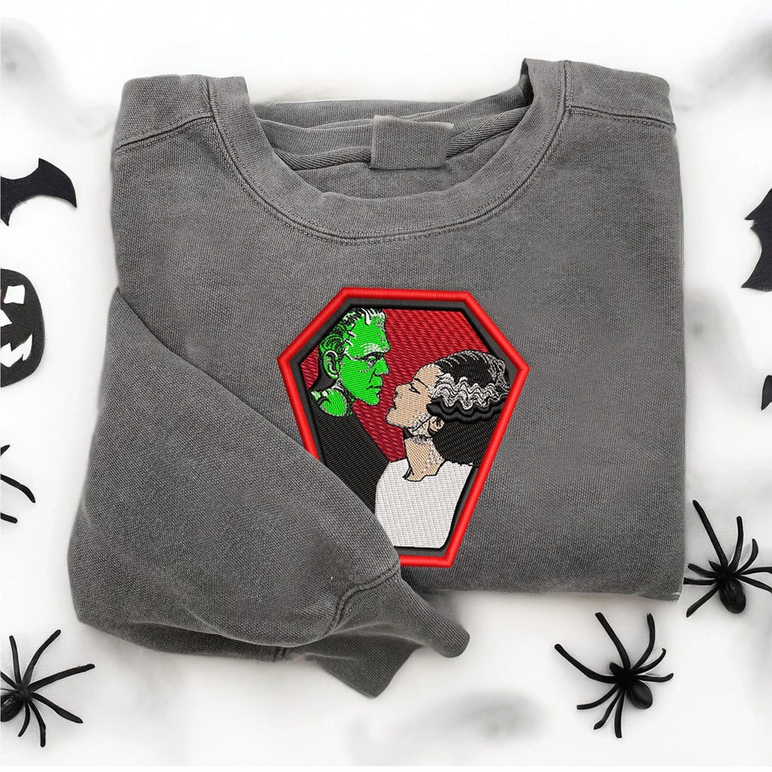 Couple Horror Character In Love Halloween Embroidery Sweatshirt, Halloween Embroidery Sweatshirt HLW_M1472
