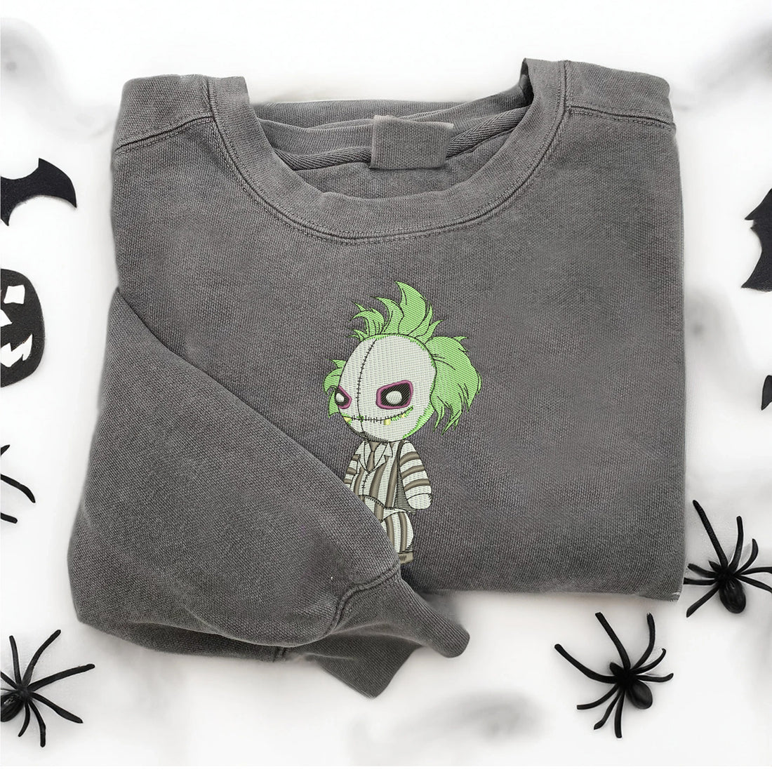 Horror Character with Green Hair Halloween Embroidery Sweatshirt, Halloween Embroidery Sweatshirt HLW_M1477