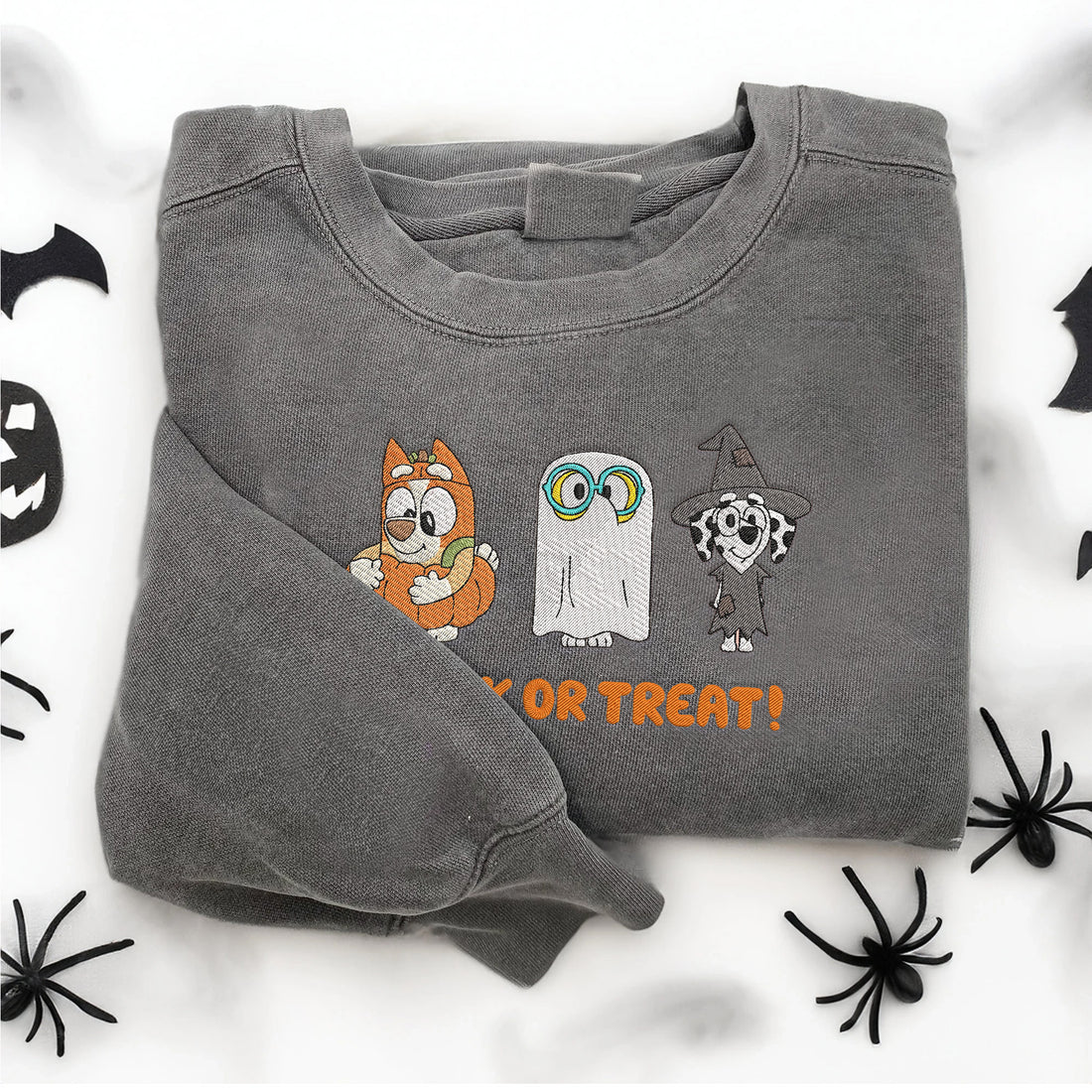 BlueDog  And Friends Trick Treat Halloween Embroidery Sweatshirt, Halloween Embroidery Sweatshirt HLW_M1265