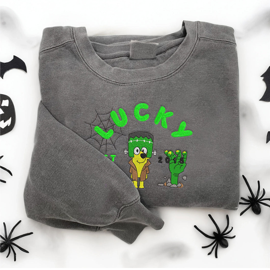 Blue Dog Est 20118 with Hand Halloween Embroidery Sweatshirt, Halloween Embroidery Sweatshirt HLW_M1276