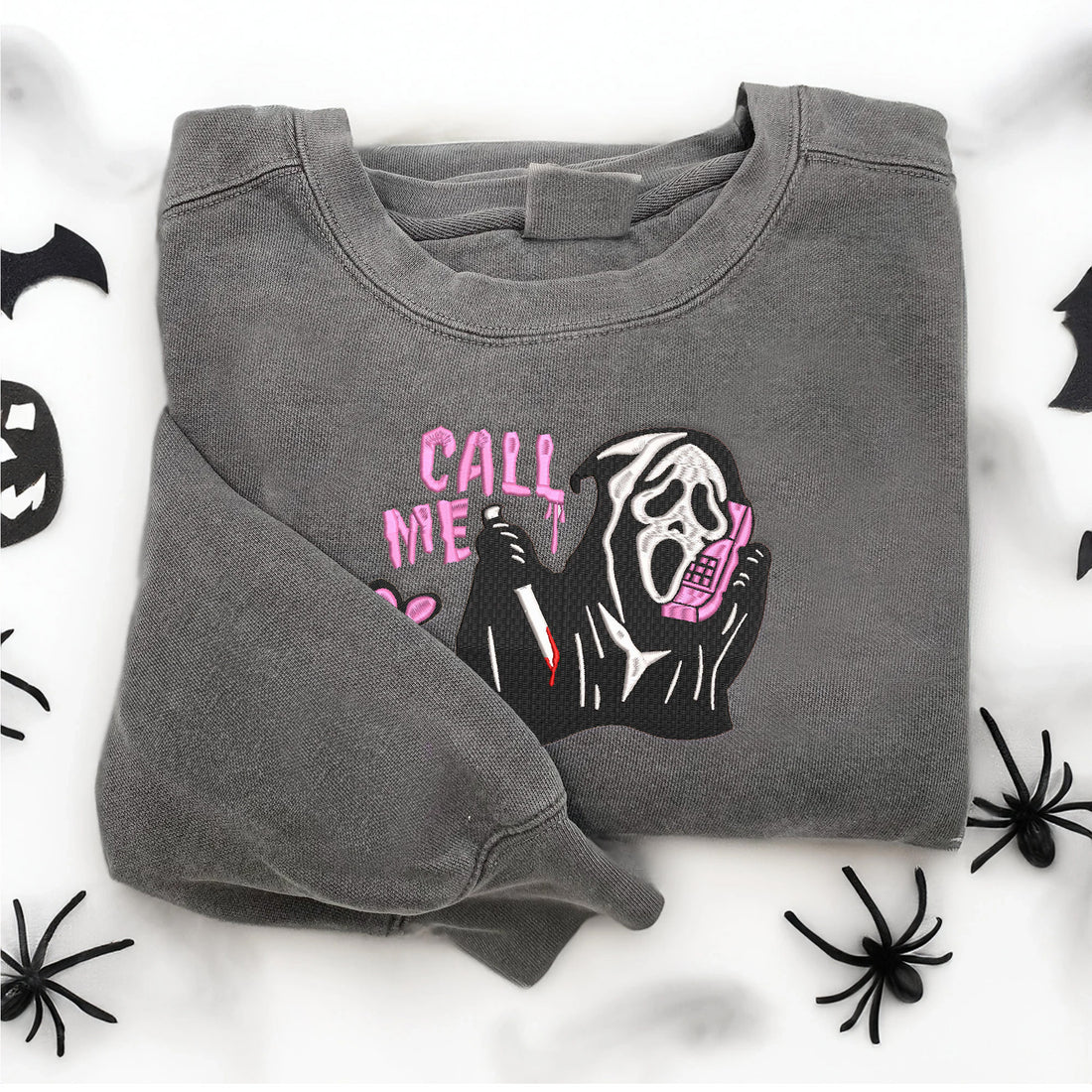 Call Me Ghost Halloween Embroidery Sweatshirt, Halloween Embroidery Sweatshirt HLW_M1278
