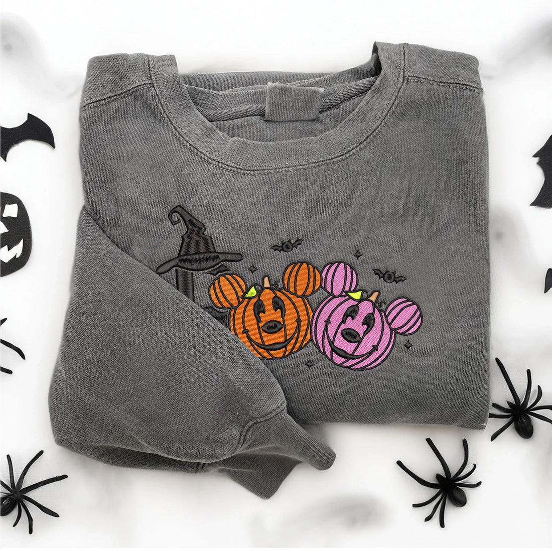 Boo Couple Mouse Pumpkin Halloween Embroidery Sweatshirt, Halloween Embroidery Sweatshirt HLW_M1285