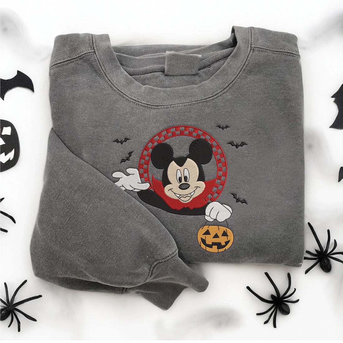 Mouse Carry Pumpkin Halloween Embroidery Sweatshirt, Halloween Embroidery Sweatshirt HLW_M1348