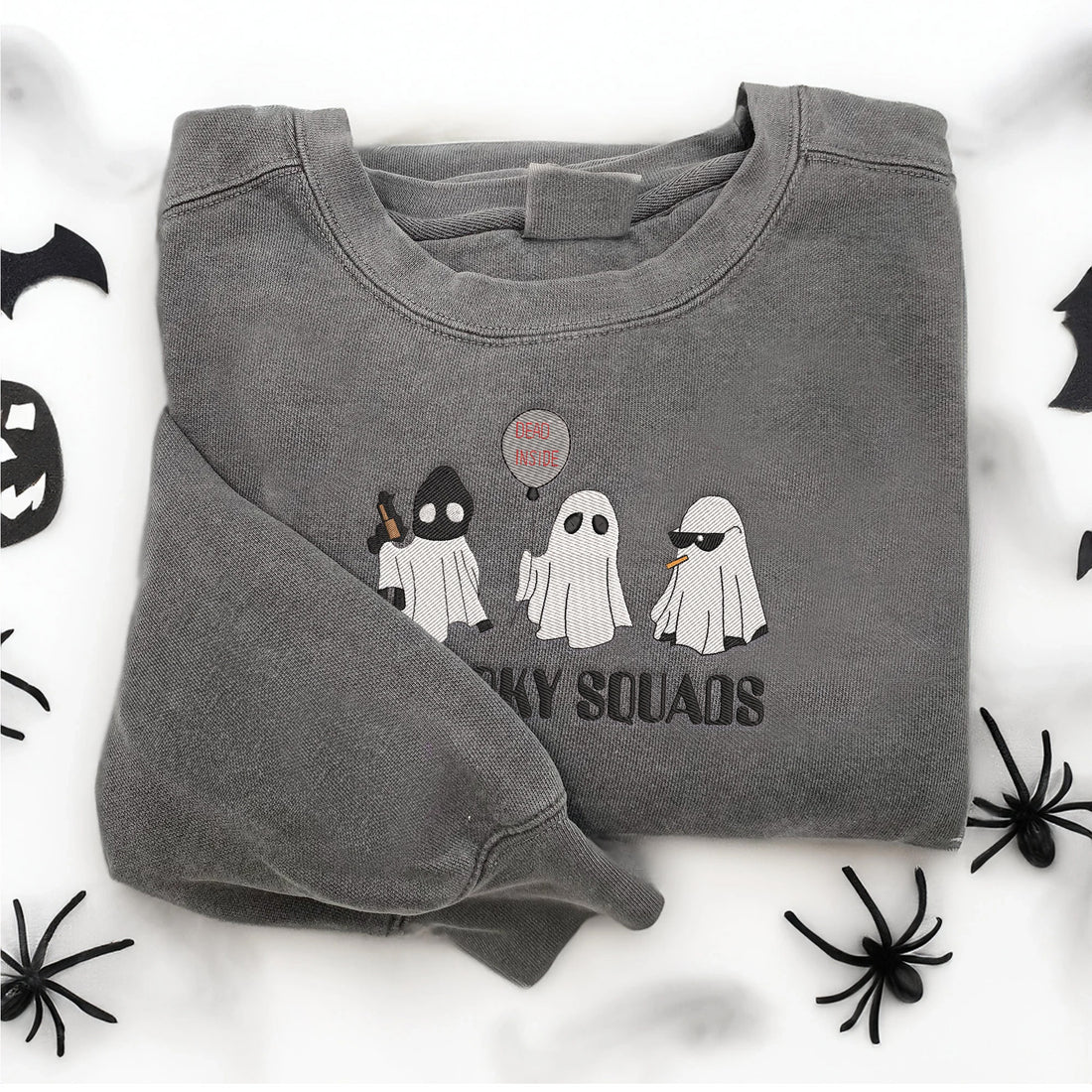 Spooky Squads Ghost Halloween Embroidery Sweatshirt, Halloween Embroidery Sweatshirt HLW_M1236