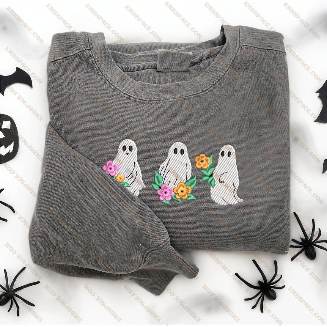 Floral Ghost Embroidery Halloween Sweatshirt, Halloween Embroidery Sweatshirt HLW_M1544
