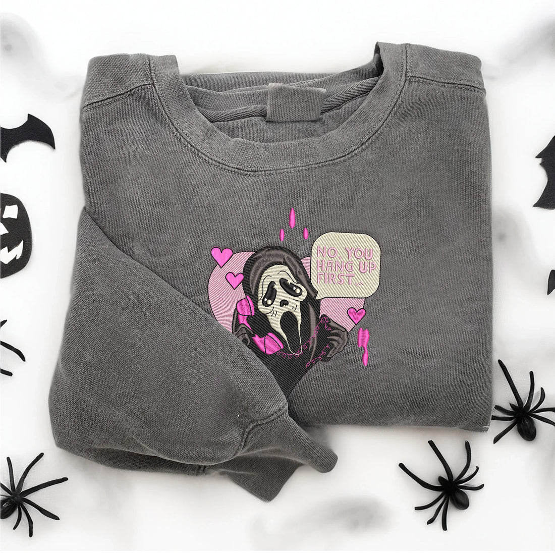 No You Hang Up First Ghost Halloween Embroidery Sweatshirt, Halloween Embroidery Sweatshirt HLW_M1277