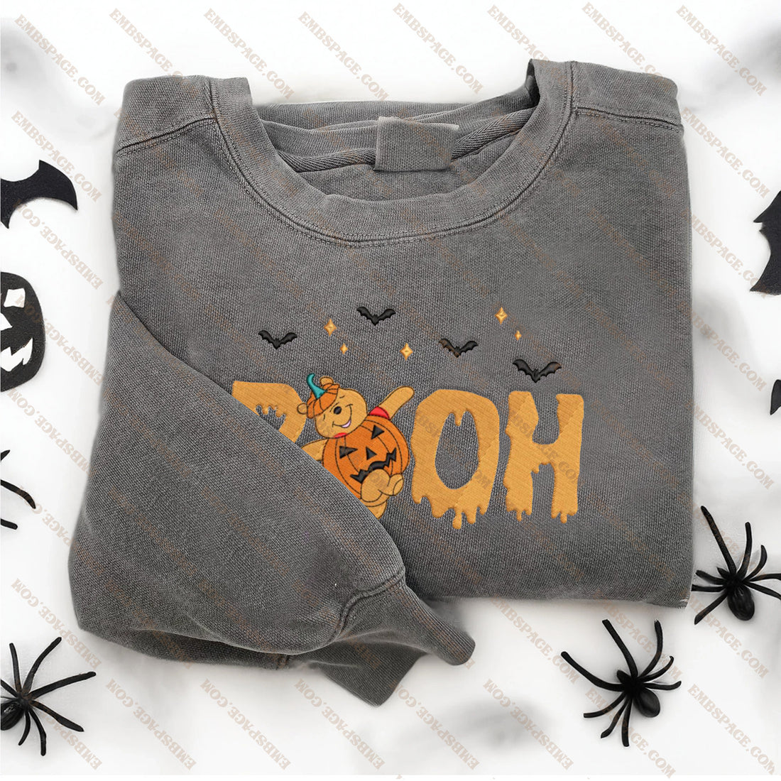 Cute Bear Dancing Pumpkin Embroidered Sweatshirt, Halloween Embroidery Sweatshirt HLW_M1537