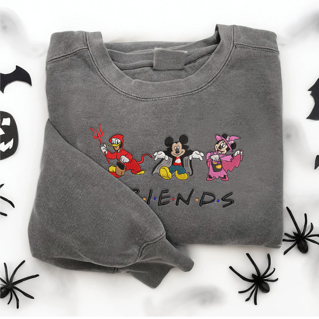 Couple Mouse and Duck Halloween Embroidery Sweatshirt, Halloween Embroidery Sweatshirt HLW_M1336