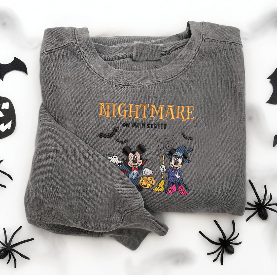 Bad Dream Couple Mouse on Main Street Sweatshirt, Halloween Embroidery Sweatshirt HLW_M1355