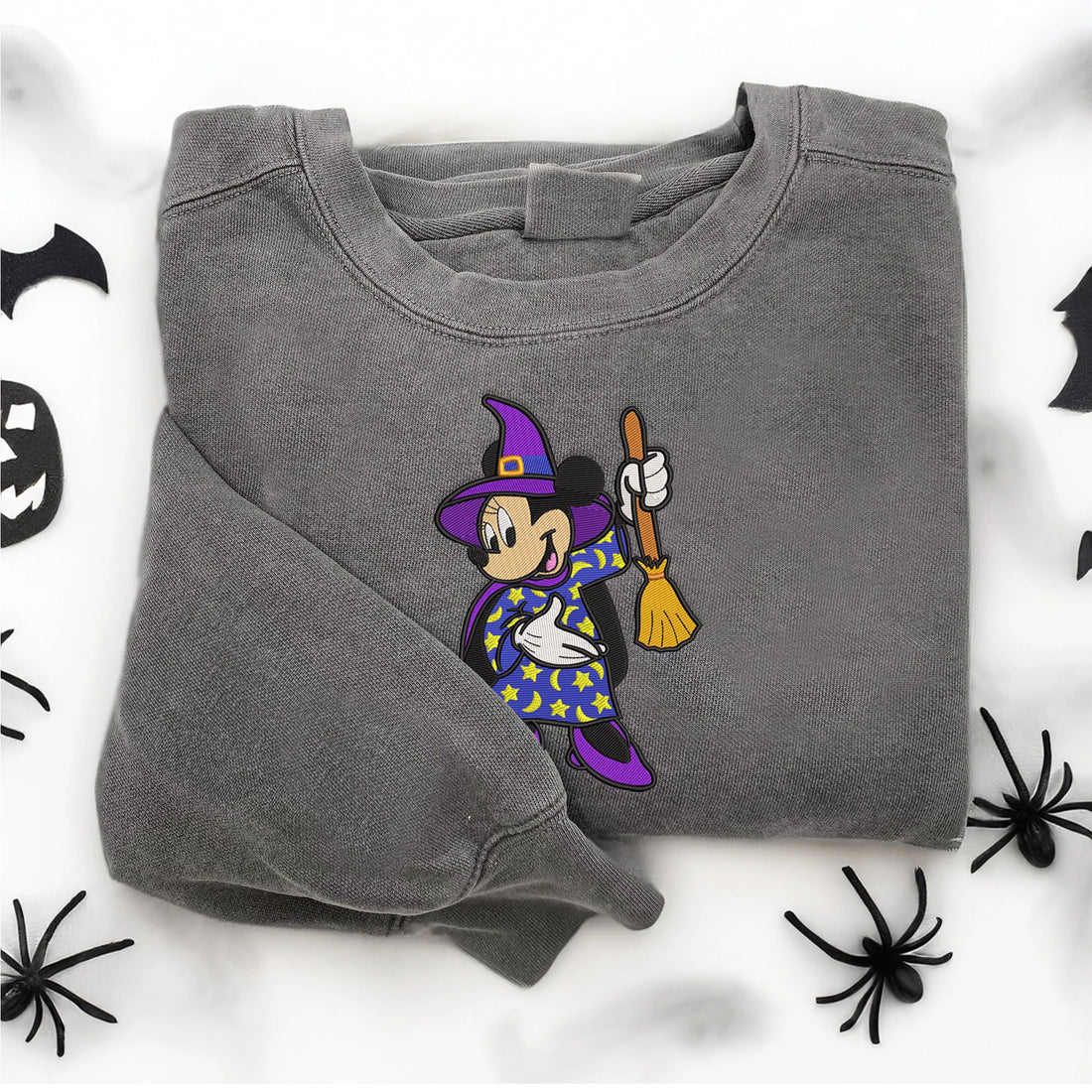 Cartoon Girl Mouse Witch Character Halloween Embroidery Sweatshirt, Halloween Embroidery Sweatshirt HLW_M1486