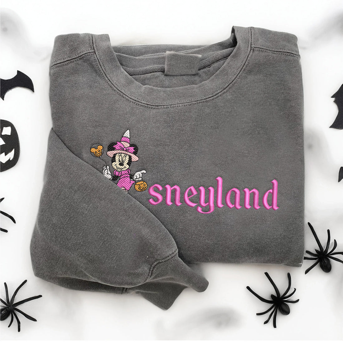 Girl Pink Mouse with Balloon Halloween Embroidery Sweatshirt, Halloween Embroidery Sweatshirt HLW_M1345