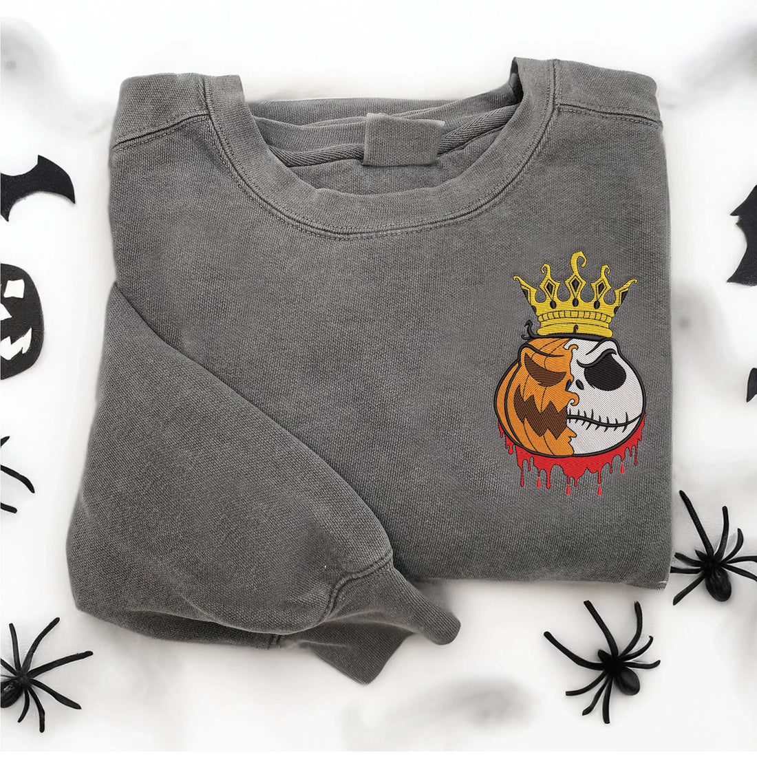 Horror Character King with Pumpkin Sweatshirt, Halloween Embroidery Sweatshirt HLW_M323