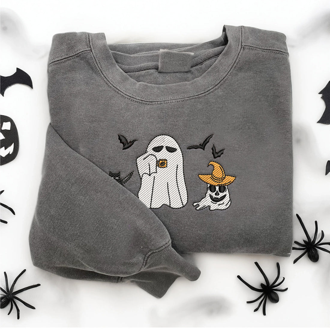 Ghosts Black Cat Halloween Embroidery Sweatshirt, Halloween Embroidery Sweatshirt HLW_M1230