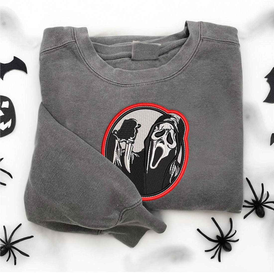 Horror Character with Knife Halloween Embroidery Sweatshirt, Halloween Embroidery Sweatshirt HLW_M1469